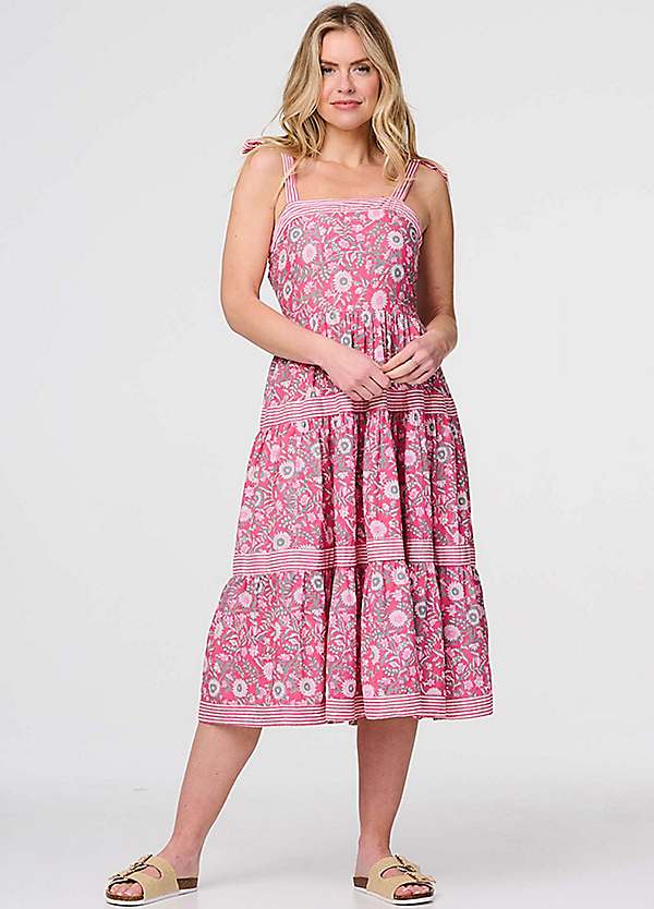 Izabel London Multi Pink Floral Sleeveless Tiered Sun Dress