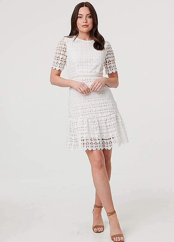 Izabel London Semi Sheer Lace Layer Fitted Short Dress | Grattan Izabel London Semi Sheer Lace Layer Fitted Short Dress | Grattan
