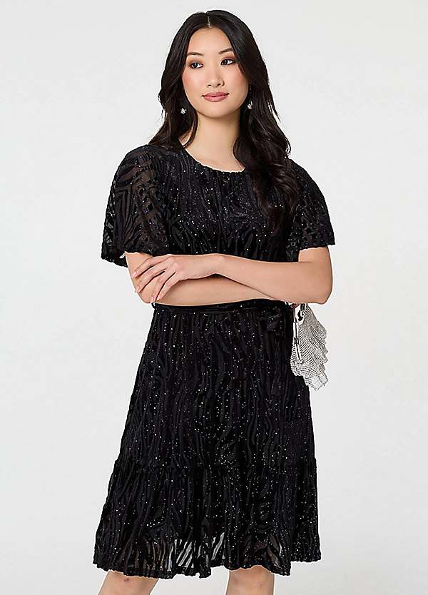 Izabel London Sparkly Textured Tie Knee Length Dress | Grattan Izabel London Sparkly Textured Tie Knee Length Dress | Grattan