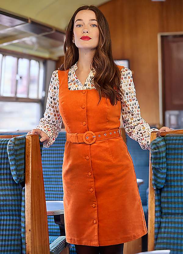 Joe Browns Autumn Orange Cord Pinafore Dress | Grattan