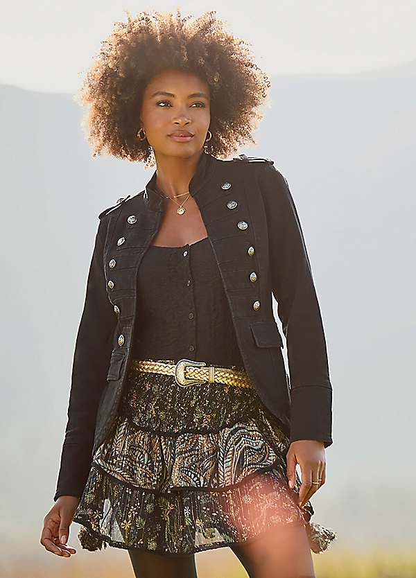 Joe Browns Black Denim Military Jacket | Grattan