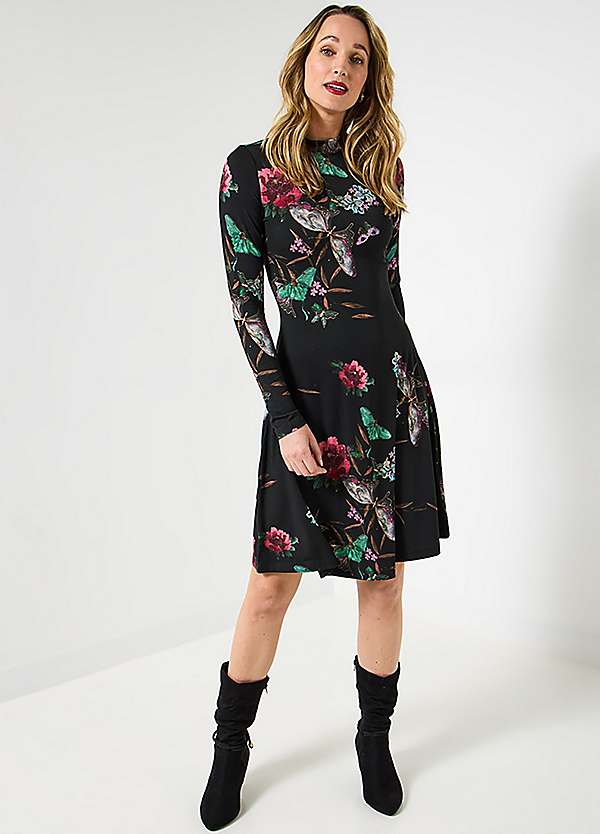 Joe Browns Butterfly Print High-Neck Jersey Mini Dress