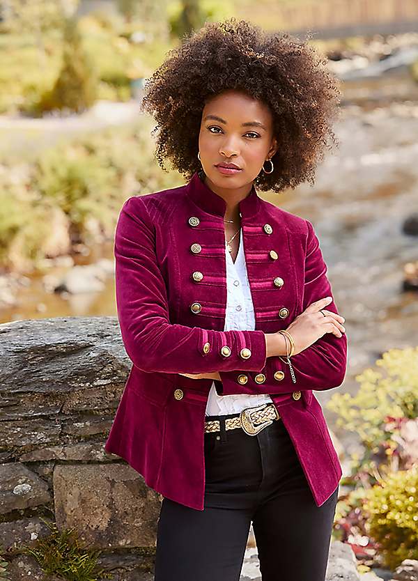 Dress Burgundy Virtuous Velvet Coat Joe Browns Button Detail
