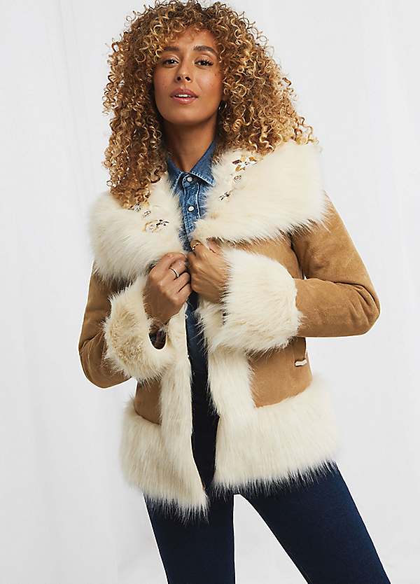 faux suede faux fur coat