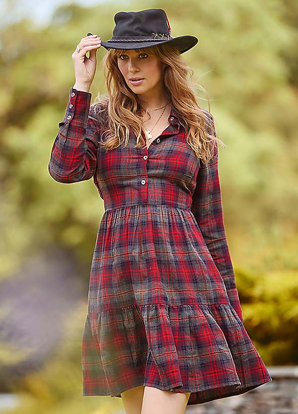 knee length dresses for ladies Golden Check Midi Dress S