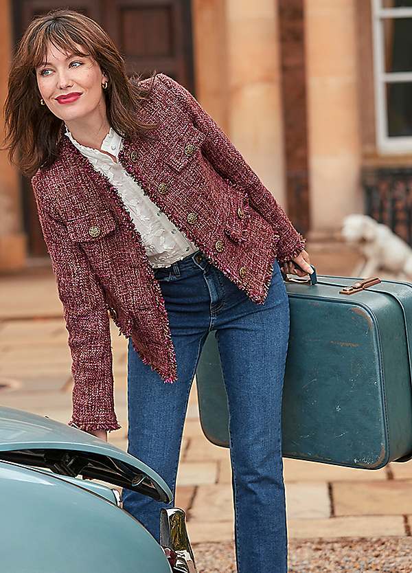 ジャケット・アウター lumignon Navy pink tweed fur jacket Joe Browns Frayed Edge Cropped Tweed Jacket | Grattan