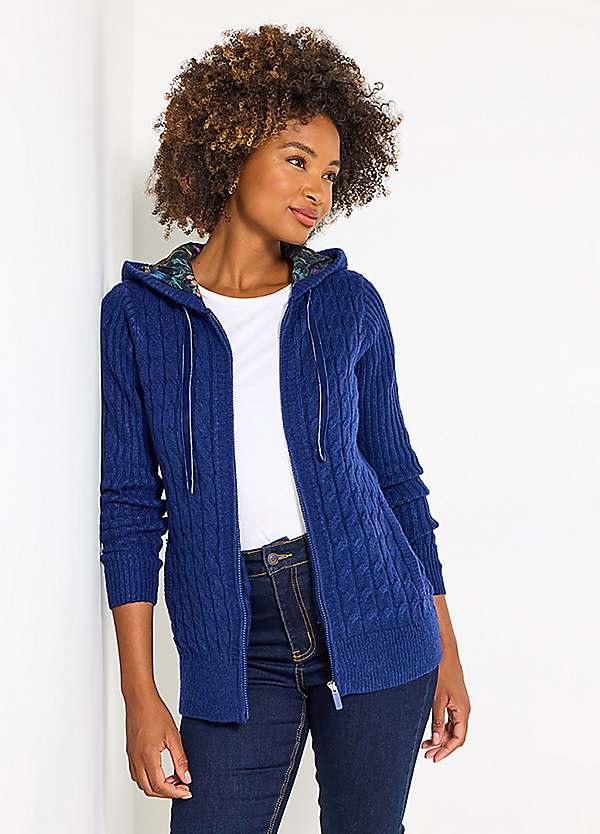 Joe Browns Hooded Cable Knit Zip Cardigan | Grattan