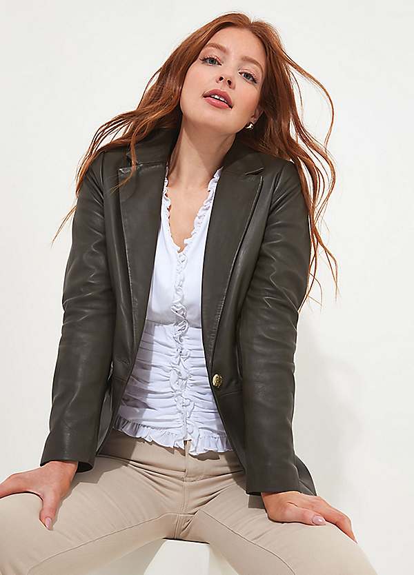 Joe Browns Lavish Leather Blazer Olive Grattan
