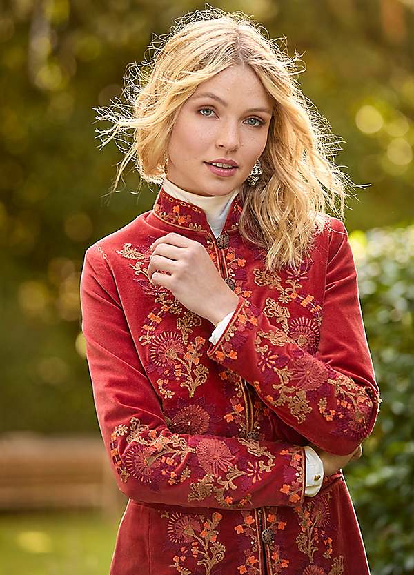 Joe Browns Longline Embroidered Velvet Kimono Coat Grattan