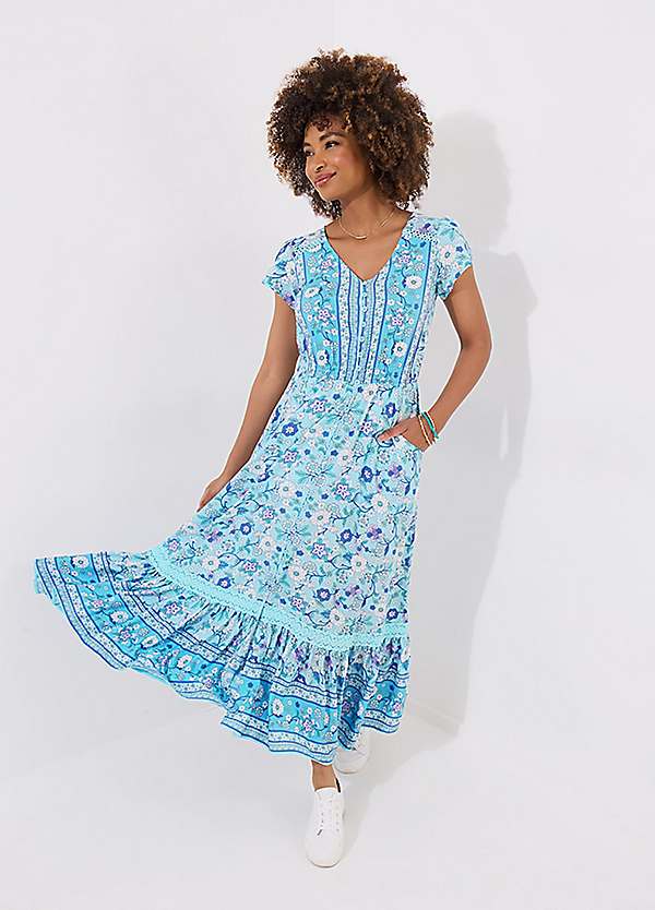 beach dress party Blue & White Island Print Maxi Dress - All Dresses main image 0