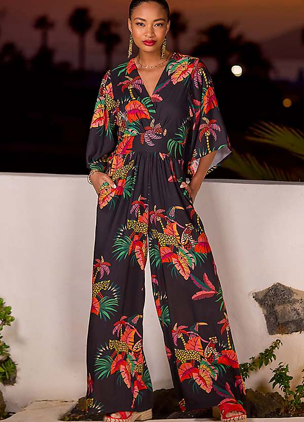 Joe Browns Petite Printed Jumpsuit with Deep V-Neck & Floaty