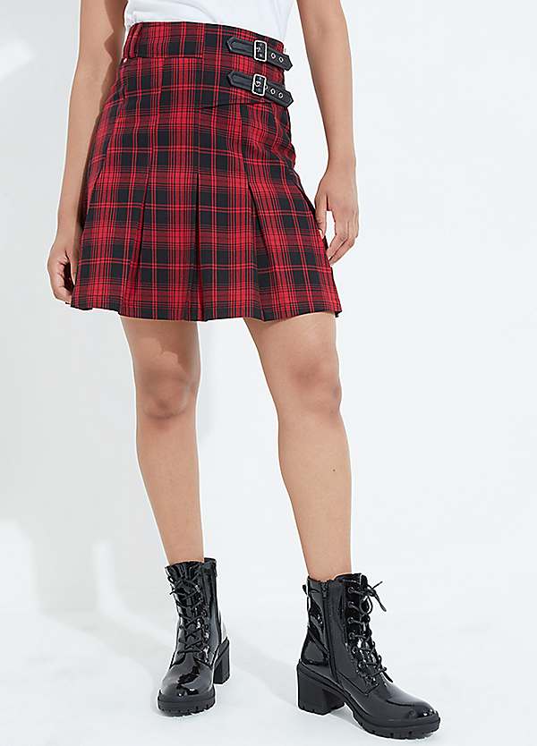 Joe Browns Tartan Check Pleated Buckle Detail Mini Skirt Grattan