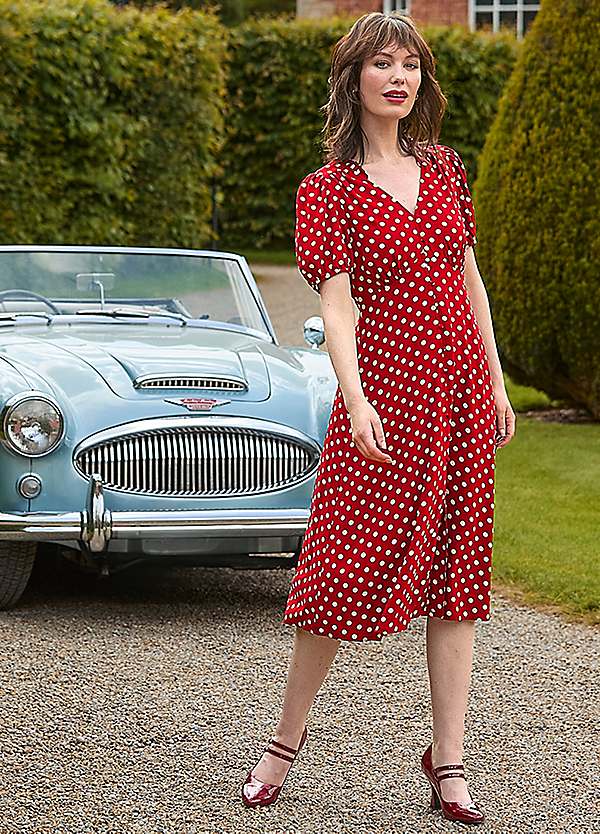 polka dot dress knee length DKNY Women's Long-Sleeve Knee Length Dress