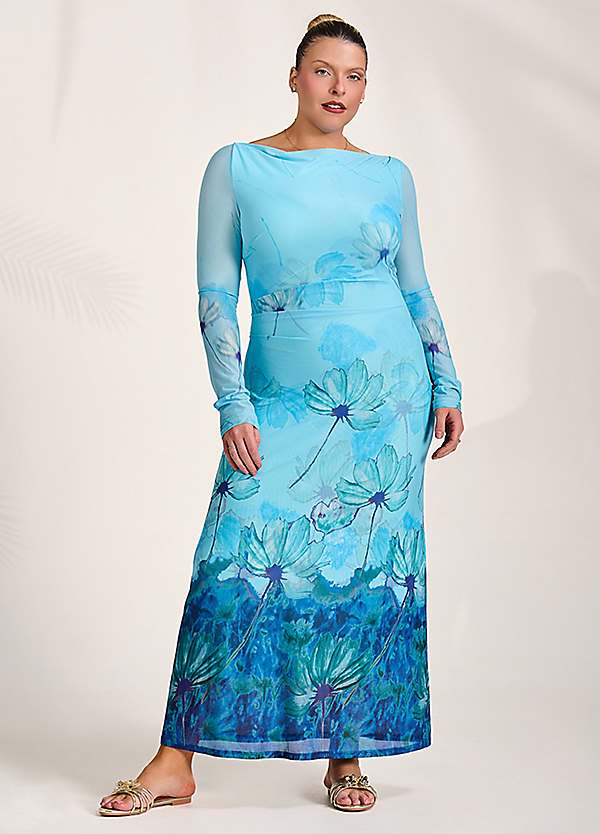 Jolie Moi Long Sleeve Slash Neck Mesh Maxi Dress | Grattan