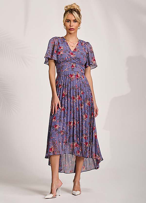 Jolie Moi Printed Chiffon Pleated Maxi Dress