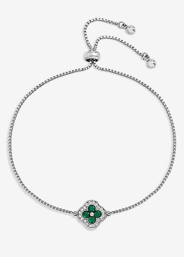 Jon Richard Rhodium Plated and Emerald Clover Toggle Bracelet