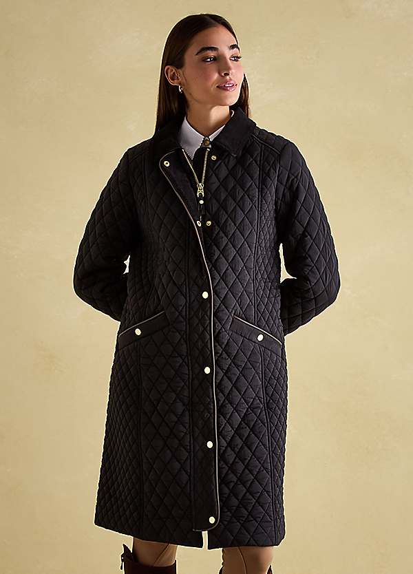 Joules Rosewell Showerproof Longline Diamond Quilted Coat Grattan