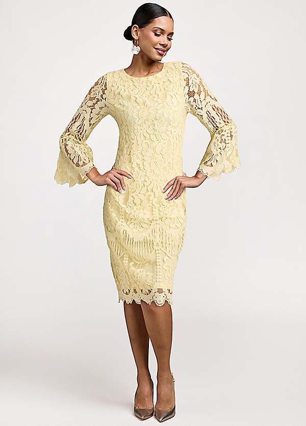 Kaleidoscope Lemon Lace Shift Dress | Grattan