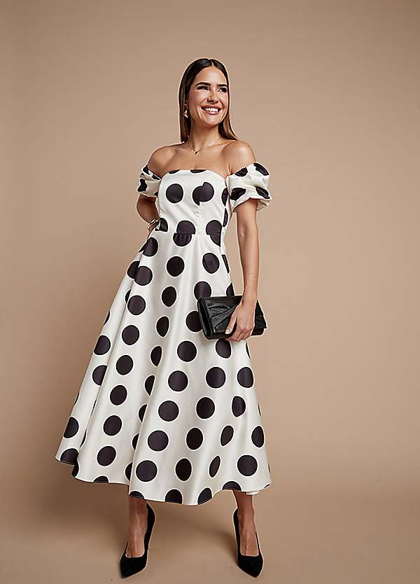 Kaleidoscope Mono Spot Print Bardot Dress | Grattan Kaleidoscope Mono Spot Print Bardot Dress | Grattan