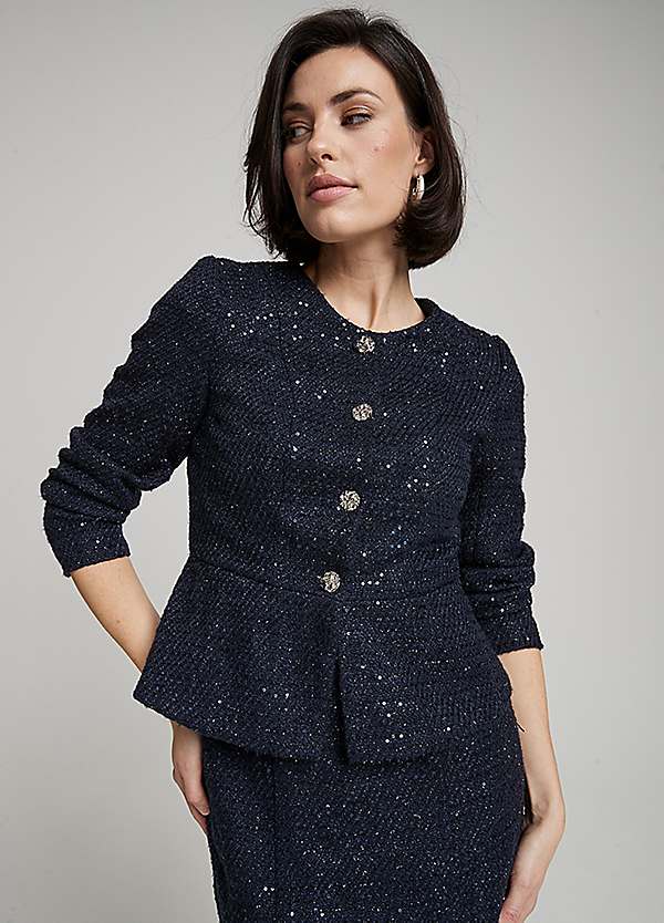 Kaleidoscope Navy Peplum Boucle Jacket | Grattan