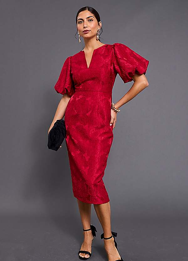 kaleidoscope ladies dresses Red Jacquard Midi Dress Floral print