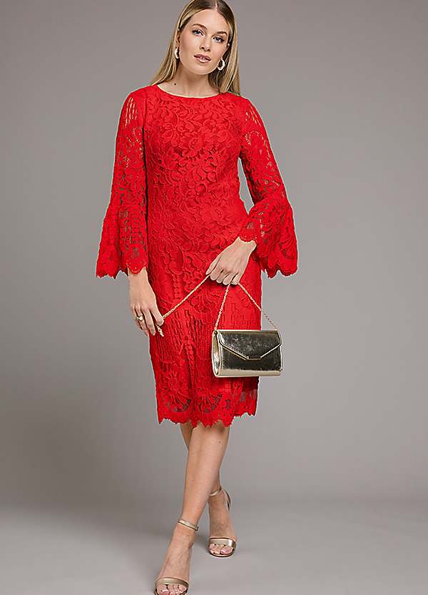 red shift dress uk Kaleidoscope Red Lace Shift Dress