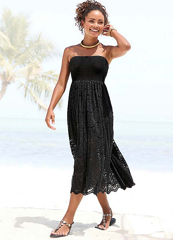 lascana black dress Gorgeous Mermaid Spaghetti Straps Black Beaded Prom Dresses with Slit main image 1