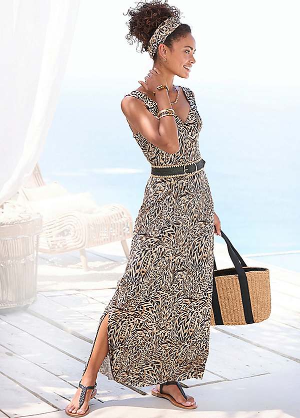 LASCANA V Neck Animal Print Jersey Maxi Dress Grattan