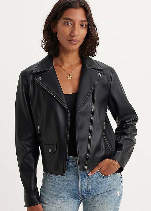 ジャケット・アウター backers levi's-1st-type fake leather Jkt Levi's Men's Faux Leather Motorcycle Jacket, Black Multi Zip, L