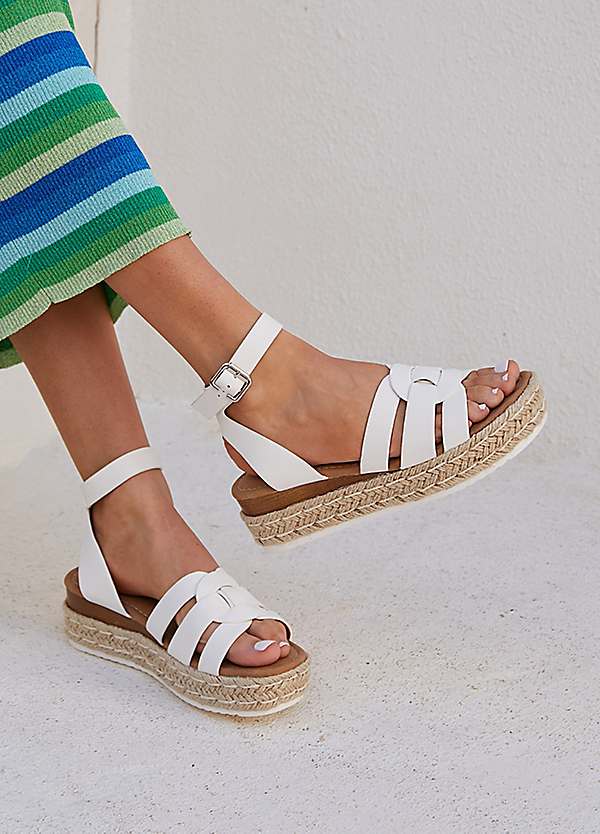 Linzi Dakota White Faux Leather Woven Espadrille Inspired