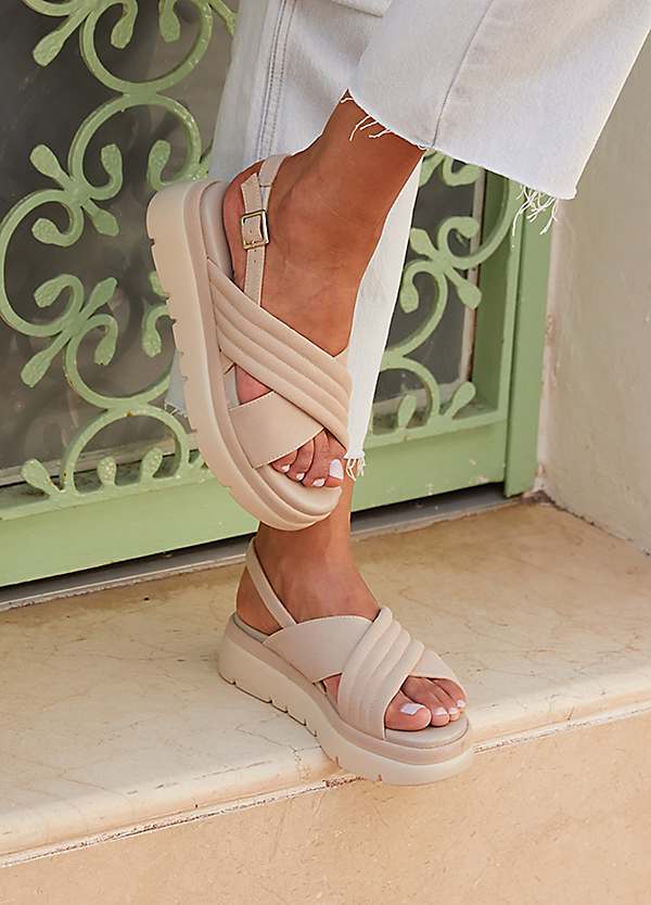 Linzi Shae Stone Faux Nubuck Padded Crossover Flatform Sandals