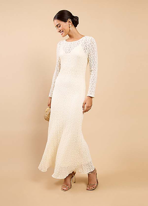 Little Mistress Cream Textured Midaxi Dress