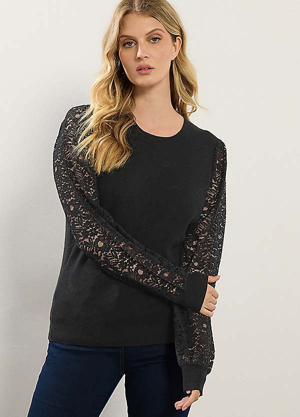 Long Tall Sally Lace Sleeve Knit Jumper | Grattan