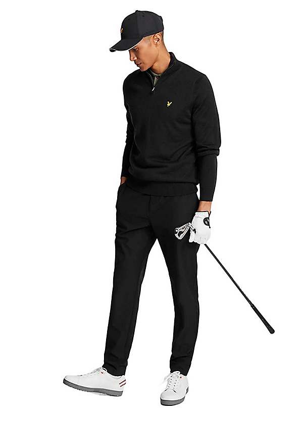 Lyle & Scott Mens Black Merino Wool Quarter Zip Golf Jumper | Grattan