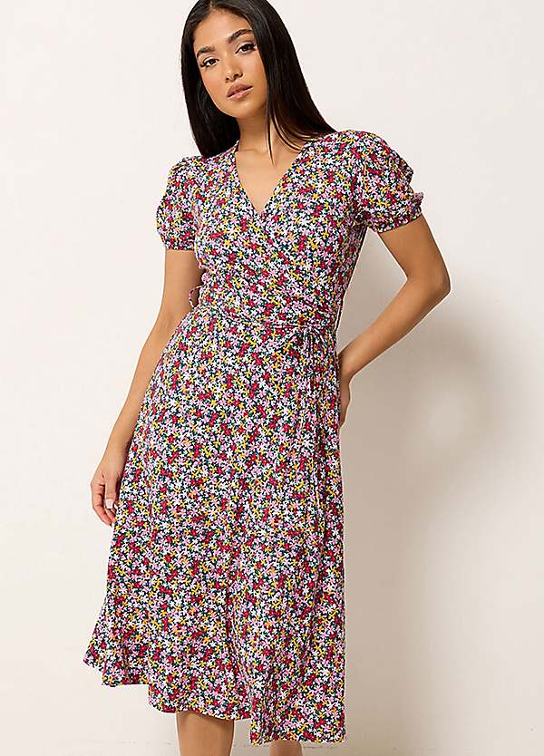 M&Co Petite Ditsy Floral Midi Wrap Dress | Grattan