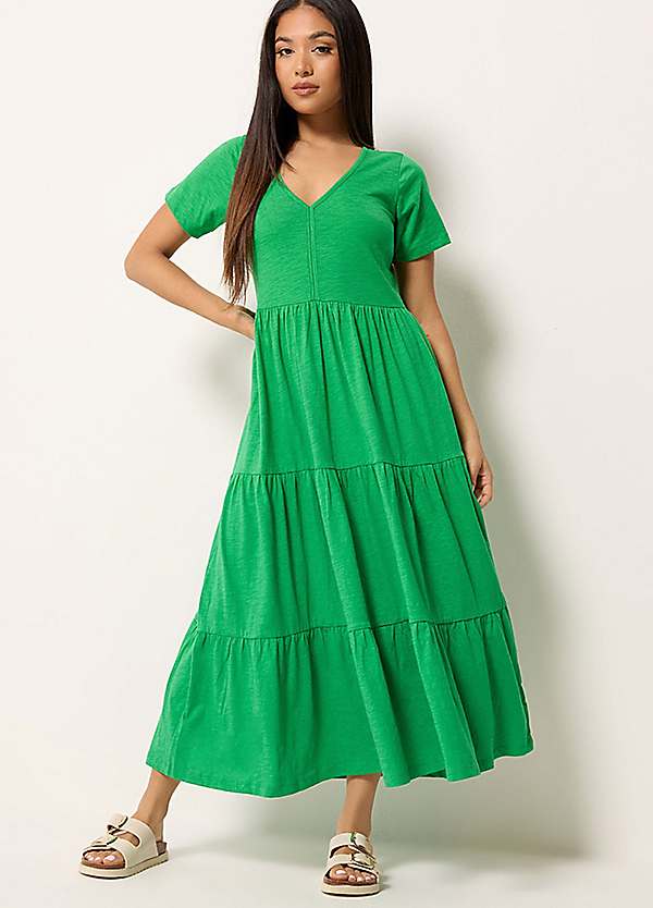 M&Co Petite Notch Neck Tiered Maxi Dress