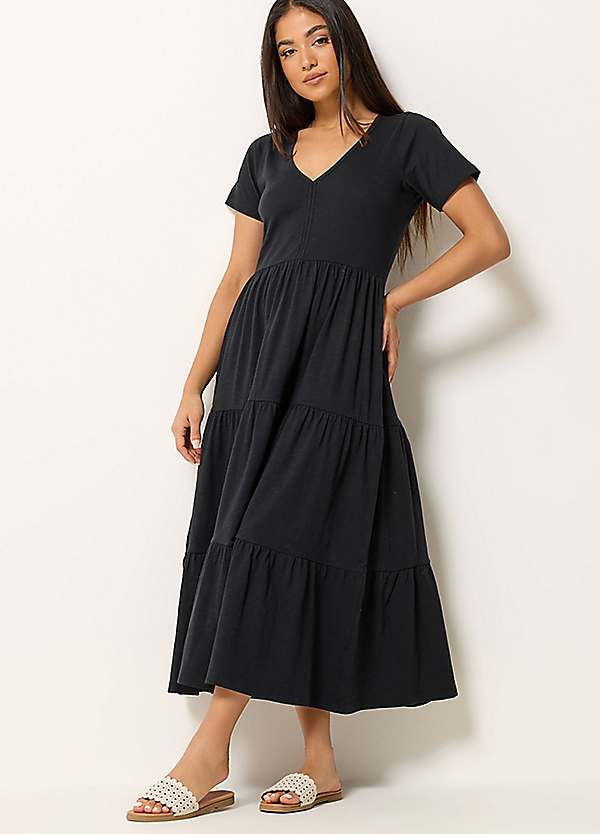 white christmas dresses Notch Neck Jersey Maxi Dress-Navy