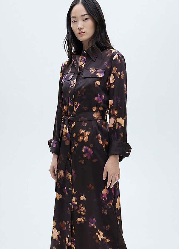black floral shirt dress Tari Women's Lightweight Shirtdress Long Sleeve Patterned Maxi Gown - Size S