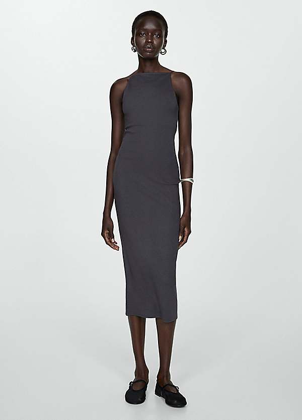 mango grey dress Asymmetrical pleated dress - Women