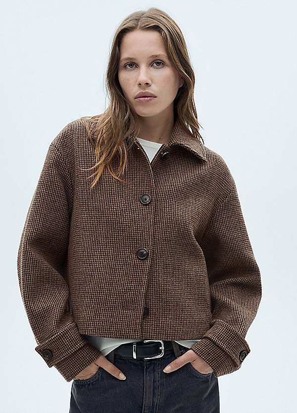 Vintage short Blouson Houndstooth japan Mango Parchis Brown 
