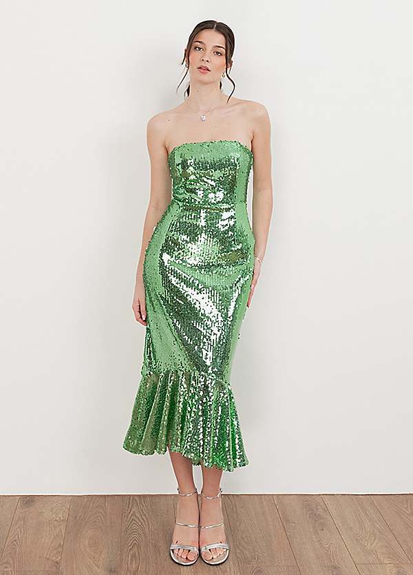 maya green dress Deluxe Fully Embellished Bandeau Midi green tulle prom dress