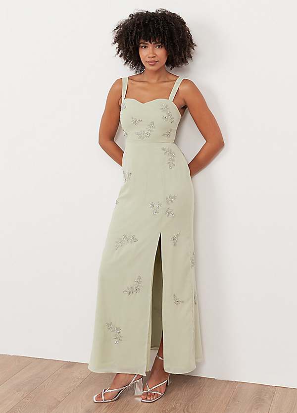 joules green dress Jonas Light Green Plunge-Neck Maxi Dress With Cami Straps – Club L London