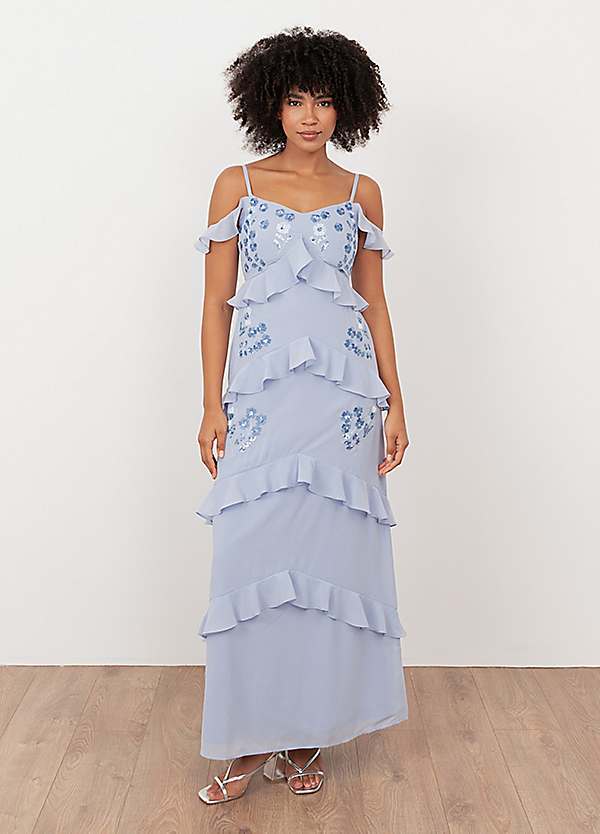 maya embroidered maxi dress Embroidered Dress Monsoon Mariah Dress Maya Plus Size Navy 3D Floral Embroidered Long Sleeve Midi Dress