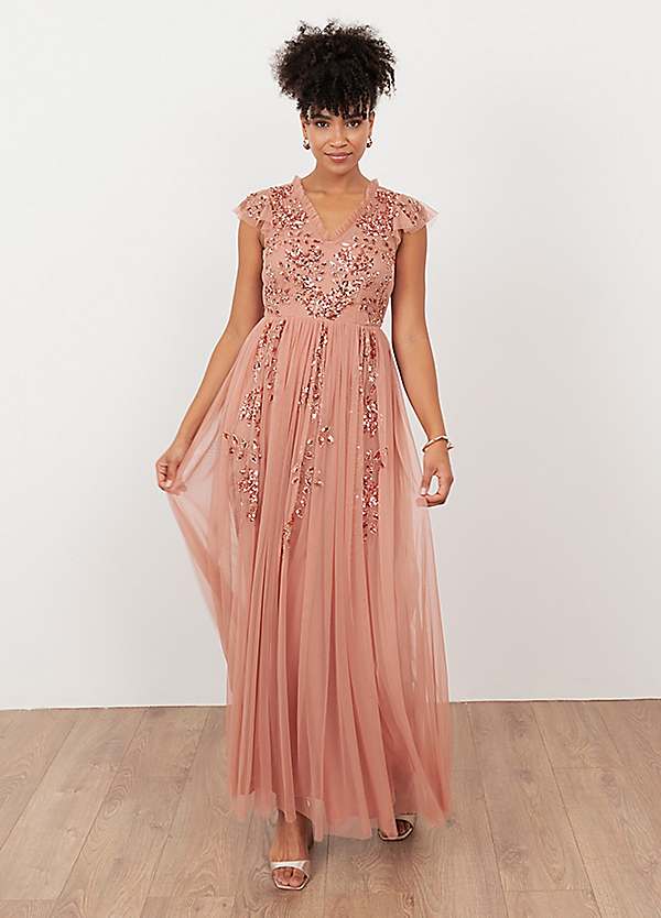 maya bridesmaid dress pink Maya Plus Size Dusty Pink Embellished Maxi Dress main image 0