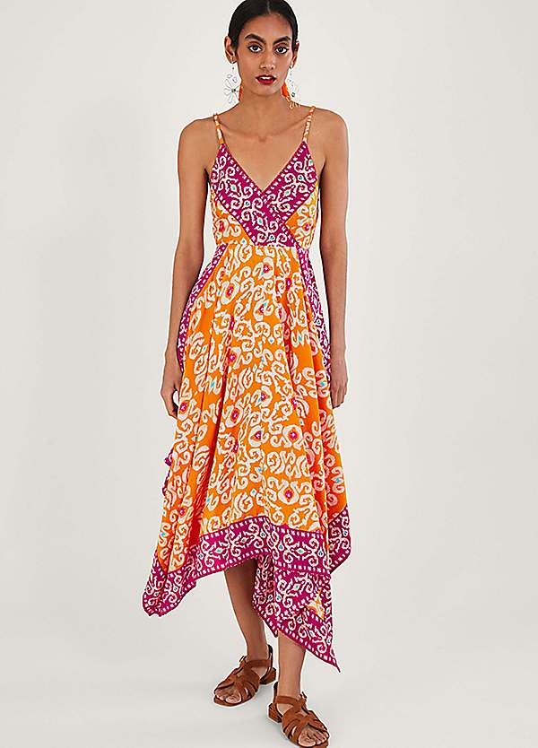 Monsoon Bandhani Print Hanky Hem Midi Dress in Lenzing Ecovero