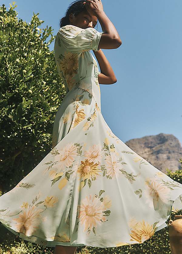 monsoon floral midi dress Womens Monsoon Yellow Ari Bardot Floral Midi Dress L (US 12-14)