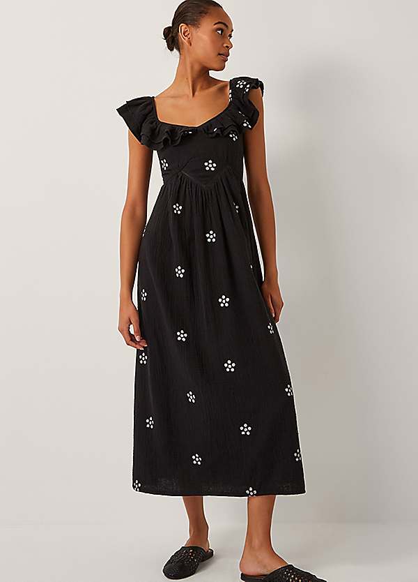 Monsoon Daisy Frill Embroidered Midi Dress | Grattan