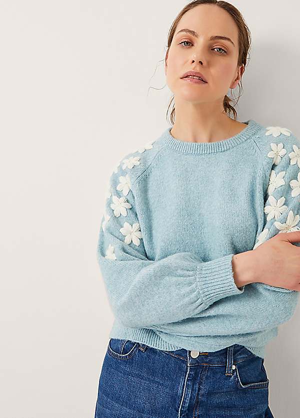 Monsoon Eva Embroidered Sleeve Jumper | Grattan