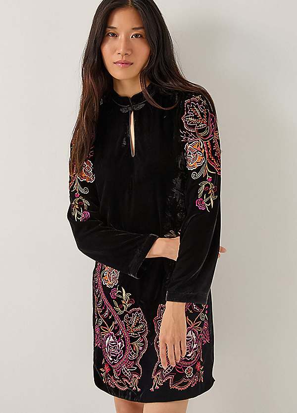 Monsoon Faye Floral Velvet Mini Tunic Dress