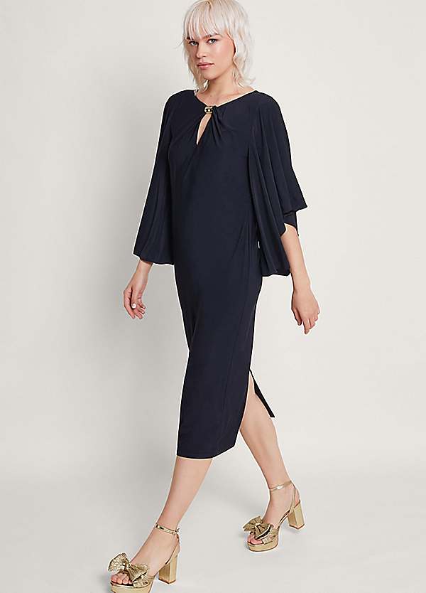 Sosandar Black Luxe Lace Twist Neck Detail Pencil Jersey Dress